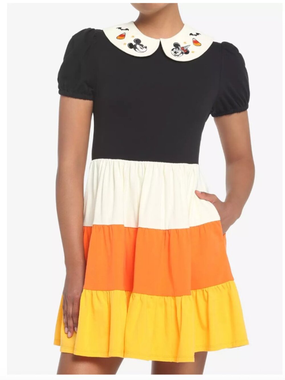 Disney Her Universe Halloween MED Candy Corn Collared Dress Tiered Mickey NWT